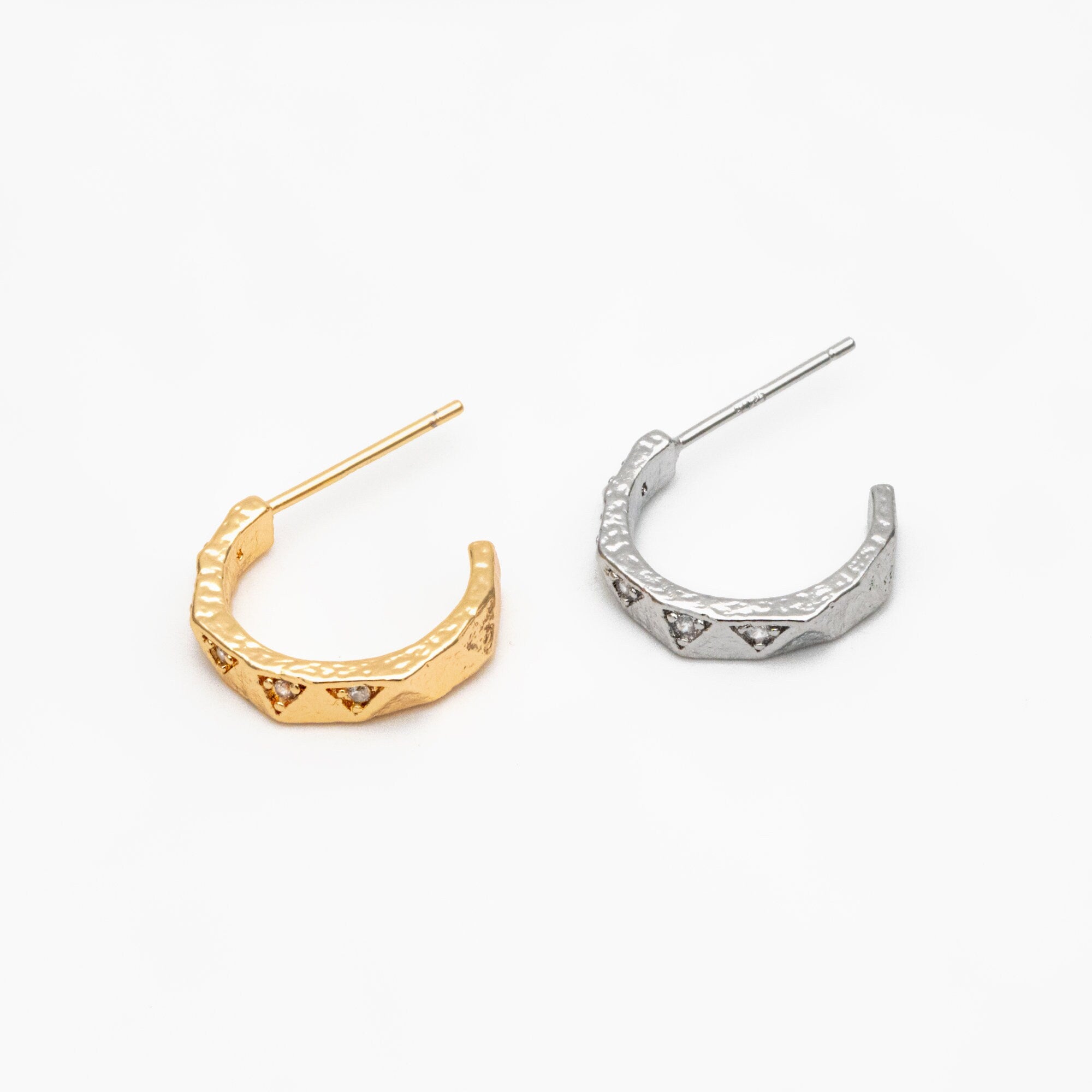 4pcs CZ Pave Gold/ Silver Round Circle Earrings, Gold/ Rhodium plated Brass, Geometric Hoop Stud Earrings (GB-4346)